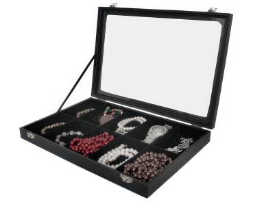 Schmuckkasten Schmucklade Schaukasten Schmuckdisplay mit Glasdeckel mit 10 Fächern schwarz